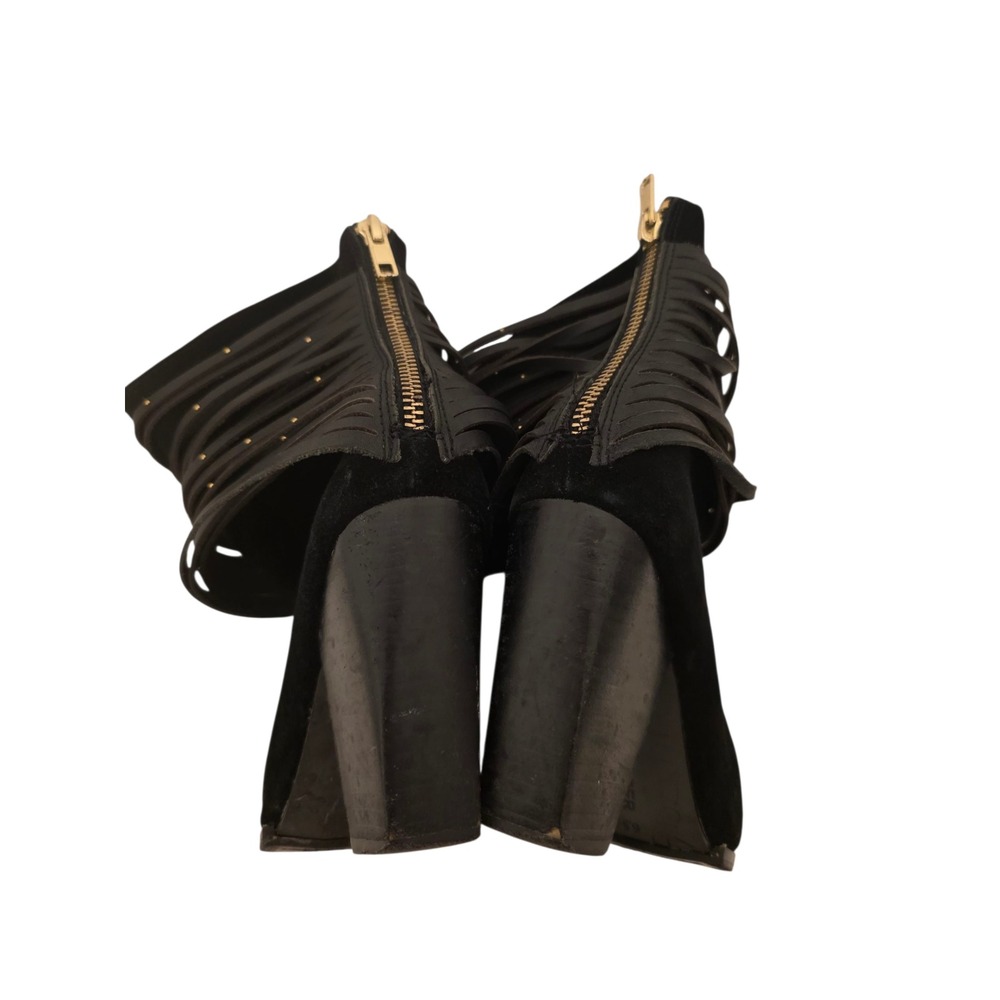 Kelsi Dagger Black Suede Fringe Ankle Boots Block Heel Zip Size 6.5 - Picture 7 of 8